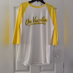 LuLaRoe Yellow and White Raglan Shirt